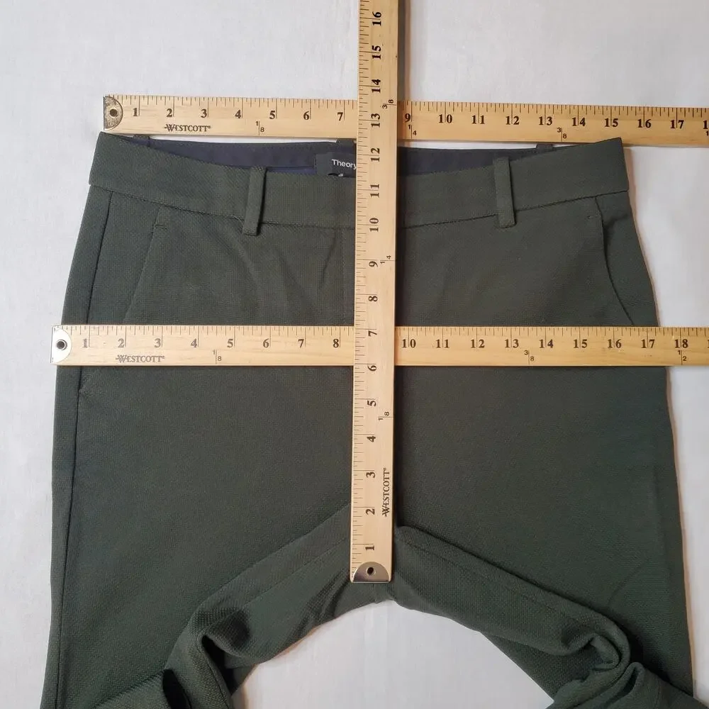 Theory Women's Size 4 Treeca K Oxford Knit Straight Pants Green
